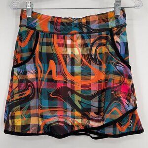 Sofibella XS Multi-Color Plaid Swirl Athletic Skort With Built-In Shorts